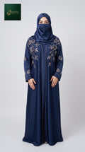 Front-Open Floral Stonework Embroidery Colorful Abaya with Sleeve Tassel | Premium Romantic Nida Embroidered Stone-Studded Abaya