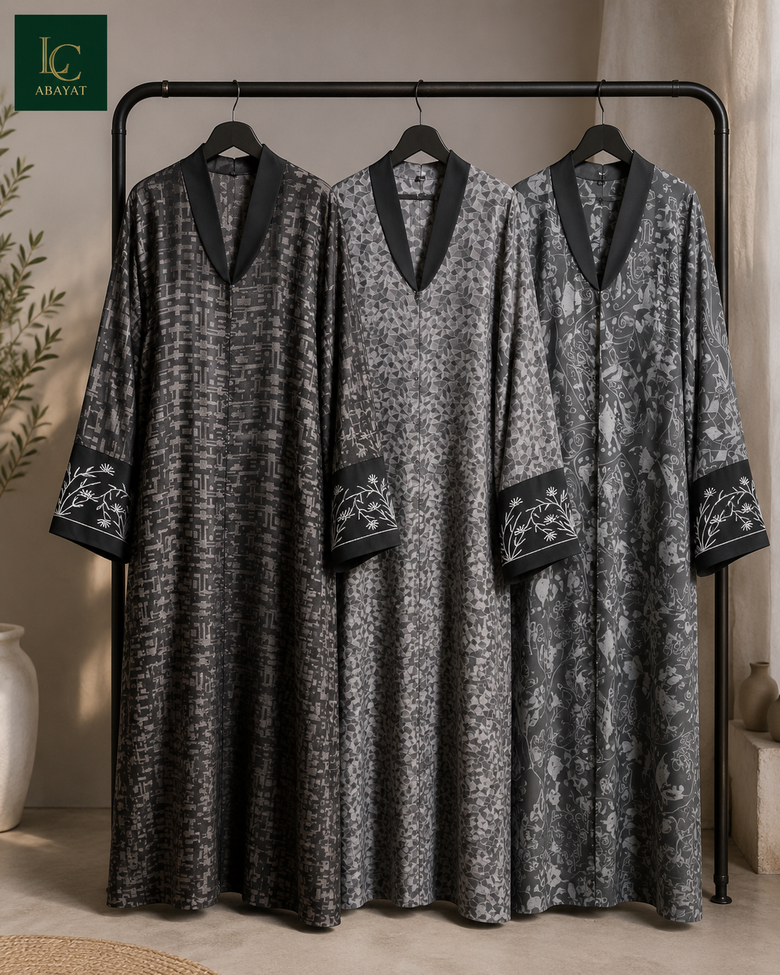 Front Open Abaya with Coat-Style Collar & Embroidered Sleeves