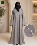 Front Open Abaya with Vine Embroidered Neckline | Romantic Nida Fabric
