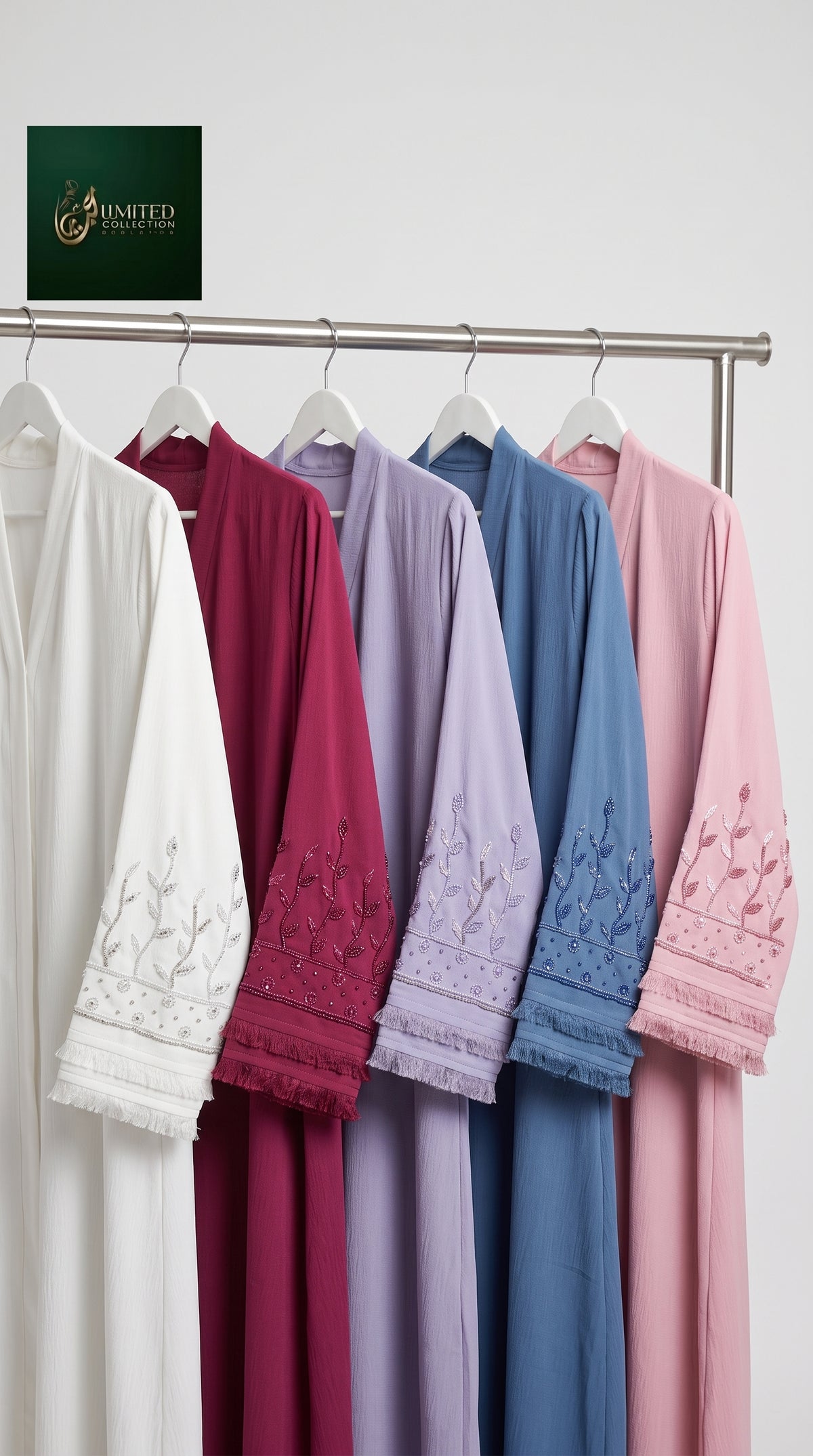 Front-Open Abaya with Cutdana Embroidery on  Sleeves | Premium Romantic Nida Cutdana Abaya