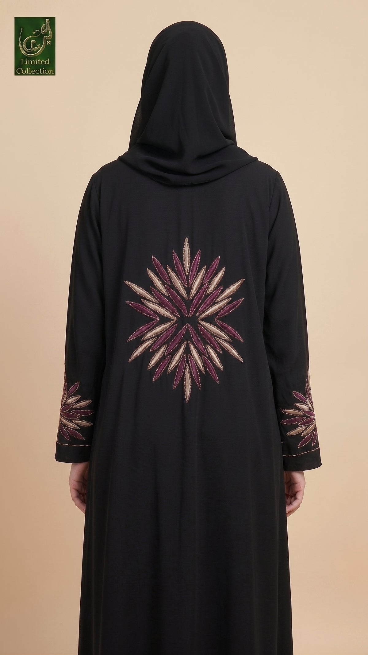 The stonework embroidered abaya from back