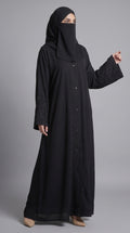 Front-Open Black Abaya with Stone Embroidery | Premium Romantic Nida Stonework Abaya