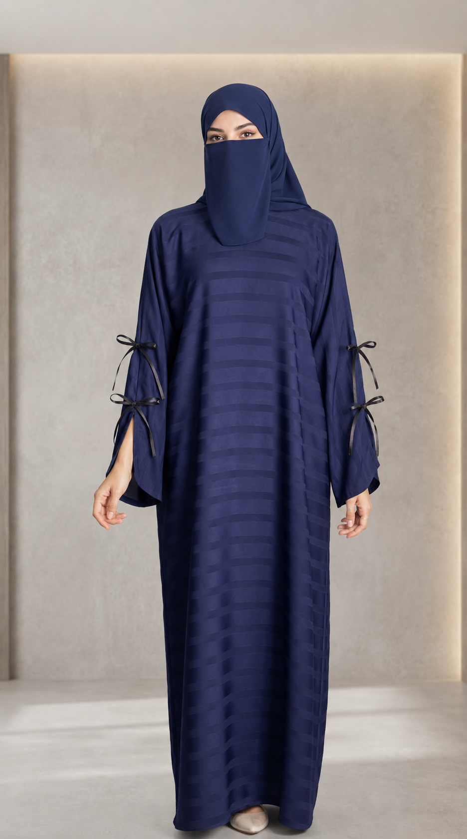 Front-Closed Maxi Abaya With Split Bow Sleeves | Premium Zoom Abaya