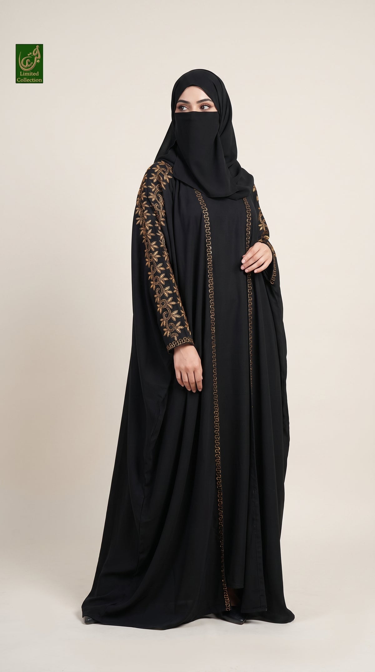 2pc Front-Open Butterfly Kimono Stonework Abaya | Premium Black Nida Abaya With Stone Embroidery