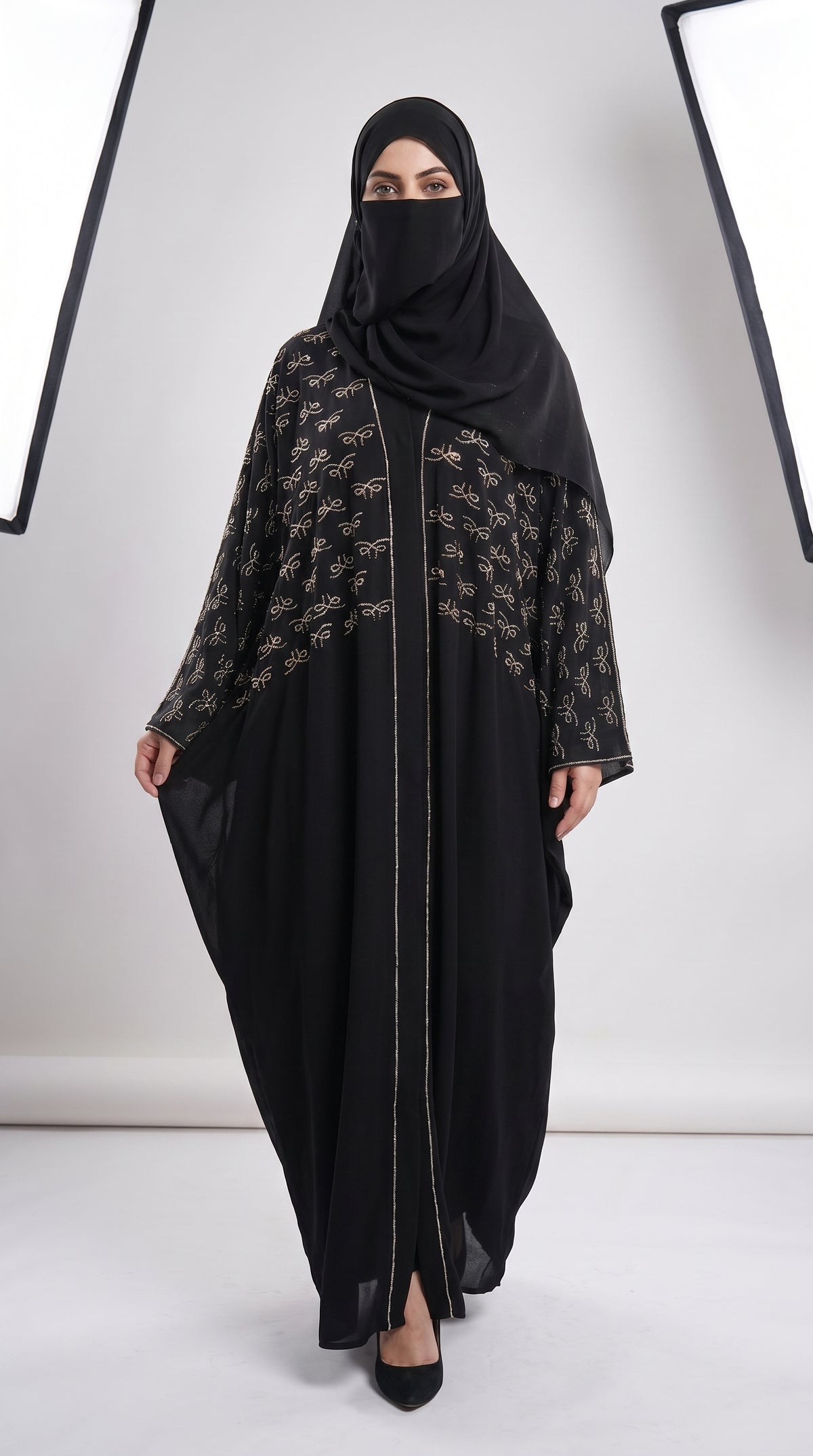 Front-Open Stonework Butterfly Abaya | Premium Romantic Nida Butterfly Stone-Studded Abaya