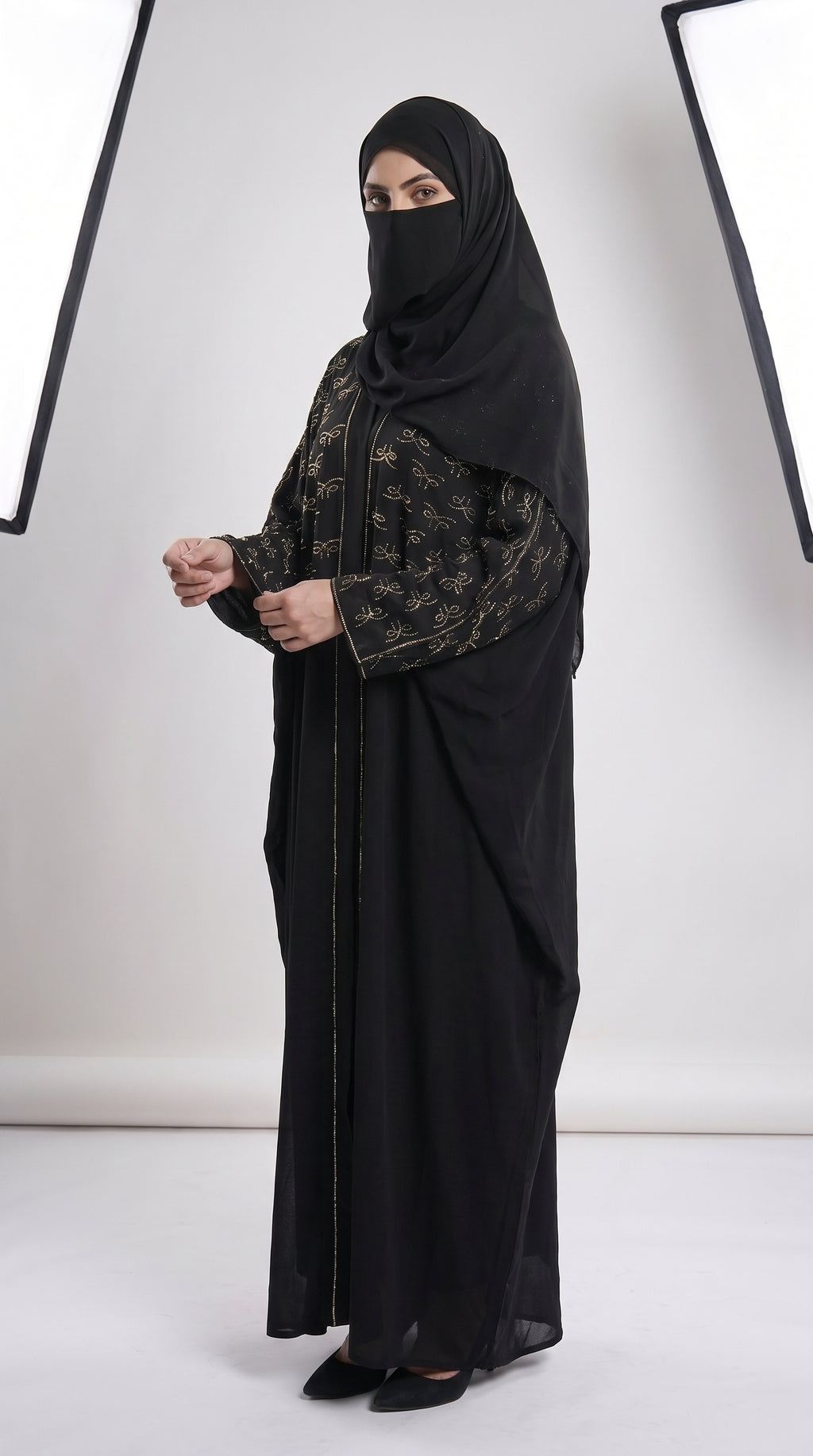 Front-Open Stonework Butterfly Abaya | Premium Romantic Nida Butterfly Stone-Studded Abaya