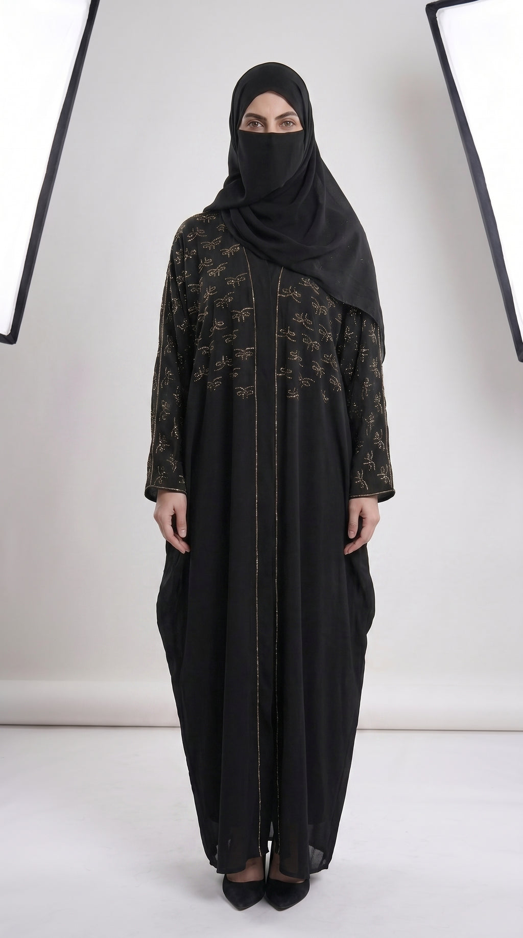 Front-Open Stonework Butterfly Abaya | Premium Romantic Nida Butterfly Stone-Studded Abaya