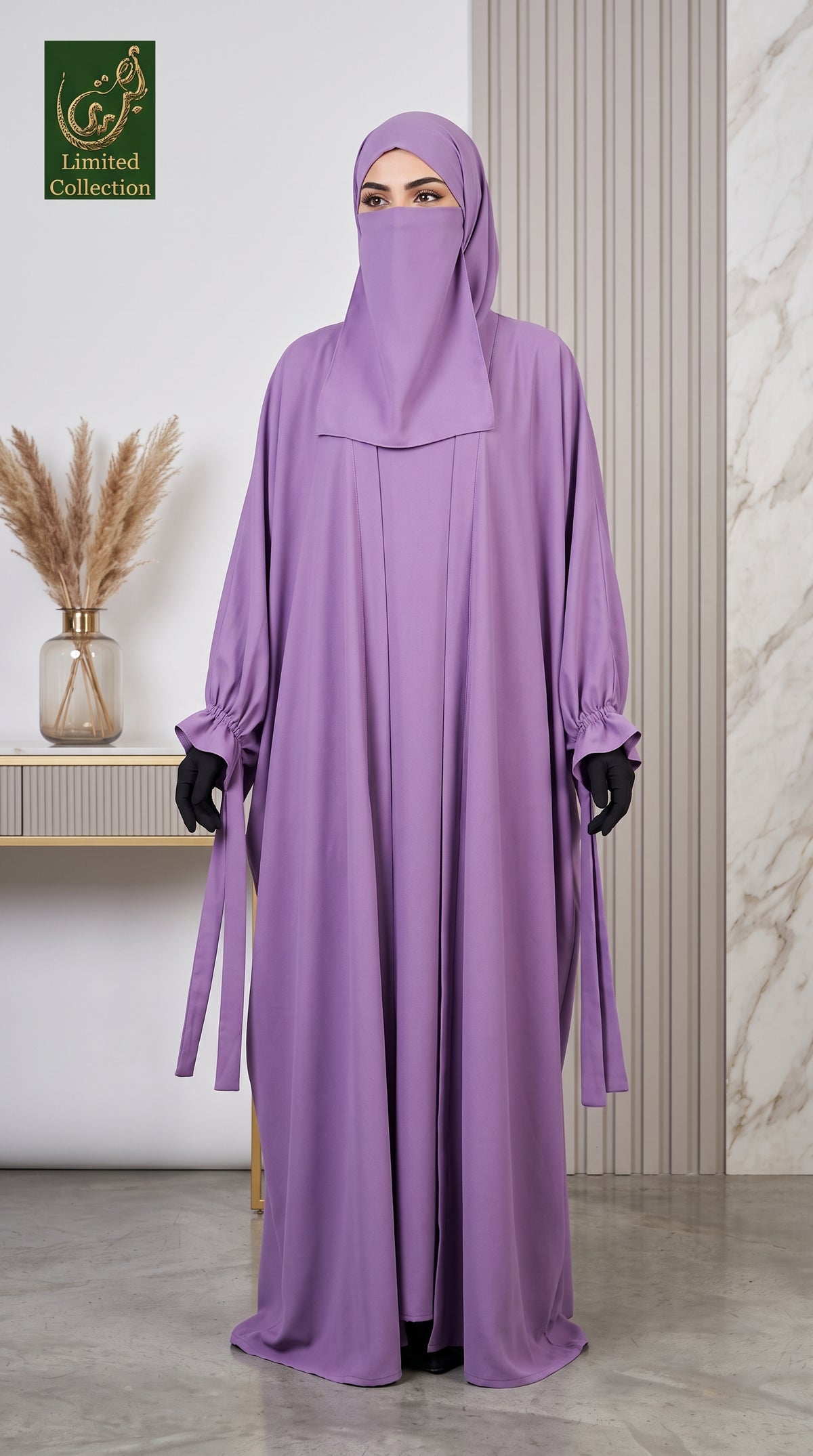 Butterfly Kimono Set with Scarf & Niqab | 4 Pcs Premium Moss Chiffon Abaya