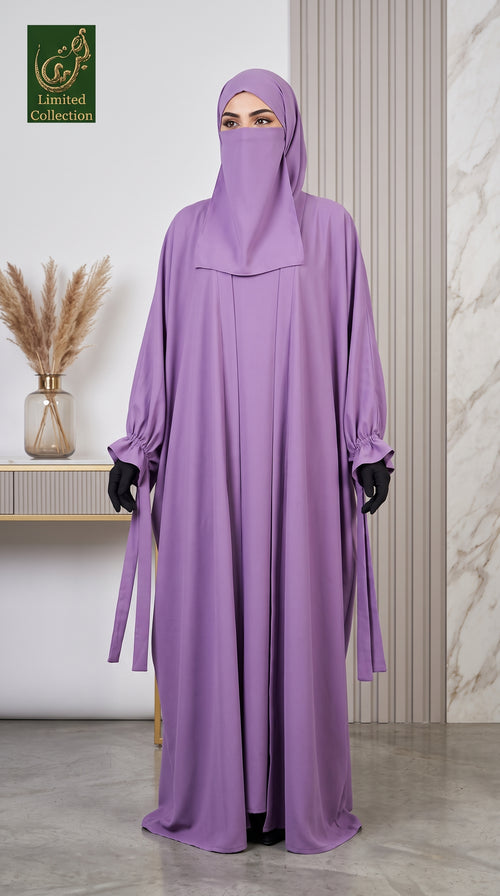 Butterfly Kimono Set with Scarf & Niqab | 4 Pcs Premium Moss Chiffon Abaya