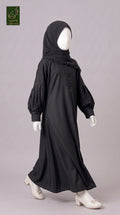 Kids Front-Closed Maxi Abaya with Pleated Sleeves | Premium Nida Black Balloon Sleeves Kids Abaya