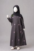 Kids Front-Open Bow Embroidered Abaya | Premium Nida Colorful Embroidered Abayas for Kids
