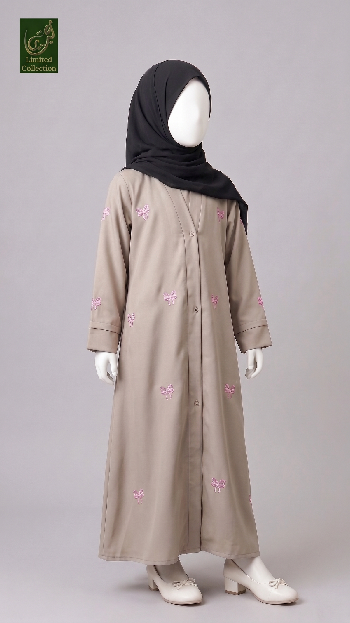 Kids Front-Open Bow Embroidered Abaya | Premium Nida Colorful Embroidered Abayas for Kids