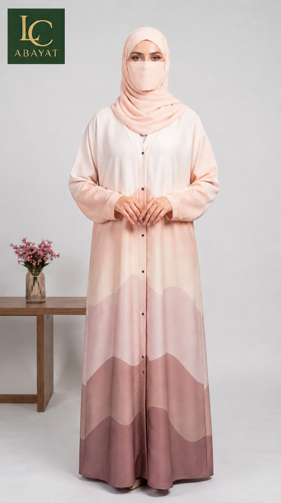 Gradient Wave Printed Front Open Abaya | Premium Romantic Nida