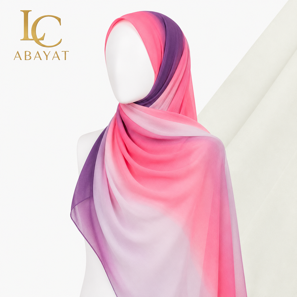 Sunset Bloom Ombré Hijab | Premium Chiffon Scarf
