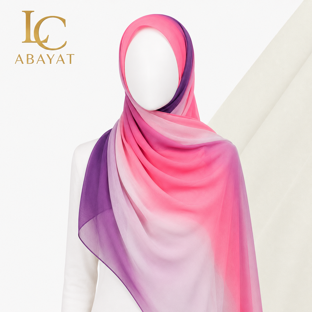Sunset Bloom Ombré Hijab | Premium Chiffon Scarf