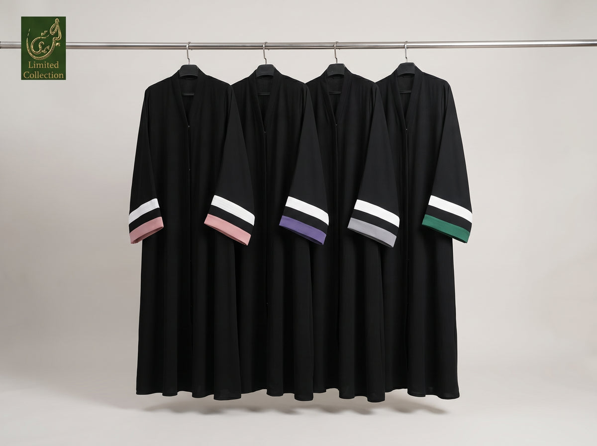 Front-Open Abaya with Contrast Cuff Detail | Premium Korean Nida Abaya