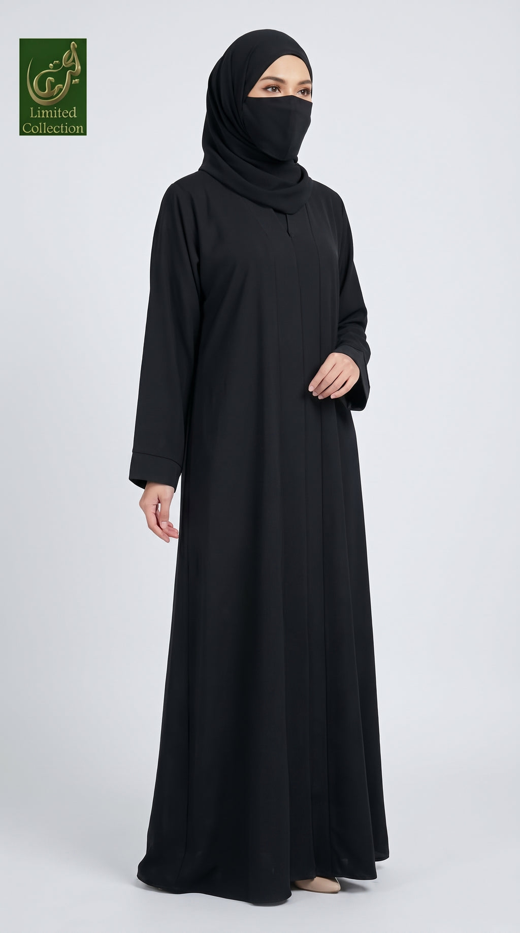 Front-Open Black Abaya with Cutdana Handwork | Premium Nida Handcrafted Cutdana Black Abaya