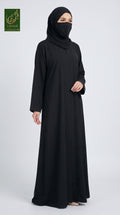 Front-Open Black Abaya with Cutdana Handwork | Premium Nida Handcrafted Cutdana Black Abaya