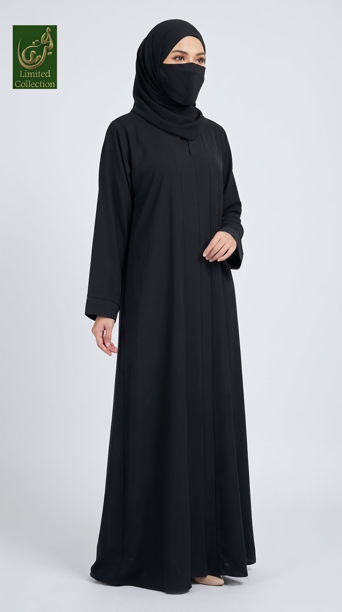 Front-Open Black Abaya with Cutdana Handwork | Premium Nida Handcrafted Cutdana Black Abaya