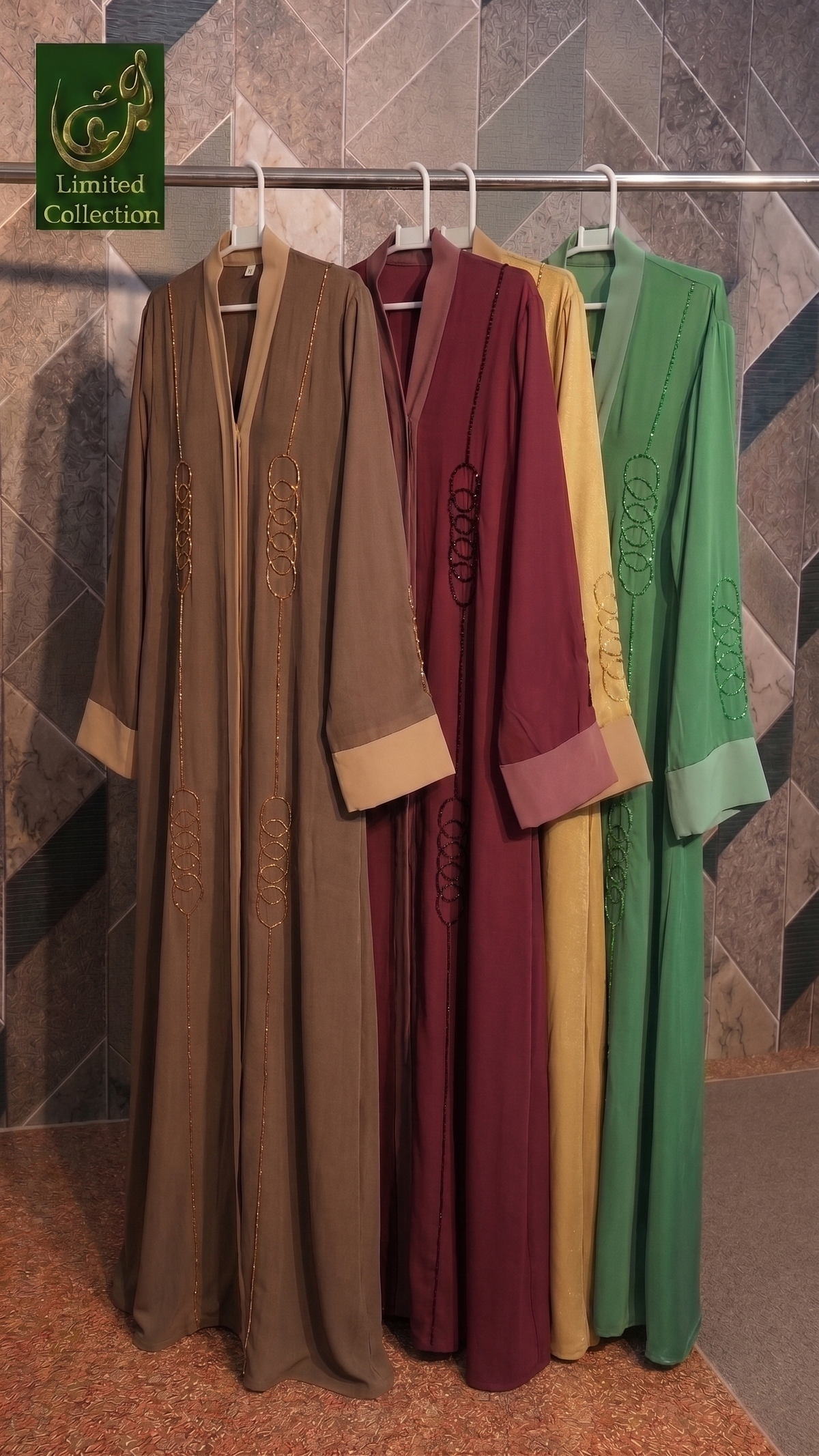 Front-Open Contrast Handwork Abaya | Premium Romantic Nida Abaya with Cutdana Embellishment
