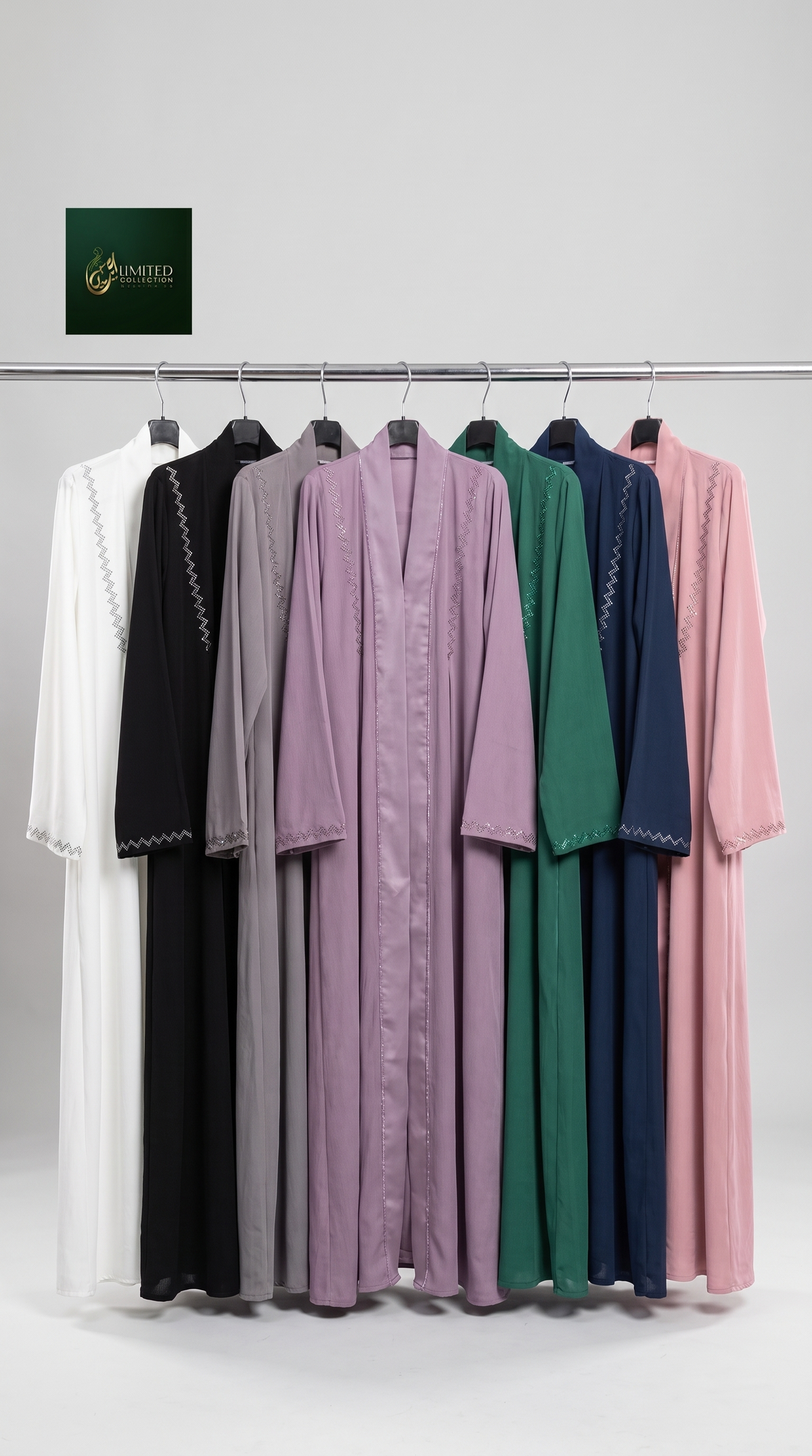 Front-Open Dubai Style Zip Abaya with Cutdana Handwork | Premium Romantic Nida Zigzag Cutdana Abaya
