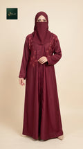 Front-Open Bloom Stone-Studded Embroidery Abaya | Premium Romantic Nida Embroidered Stonework Abaya