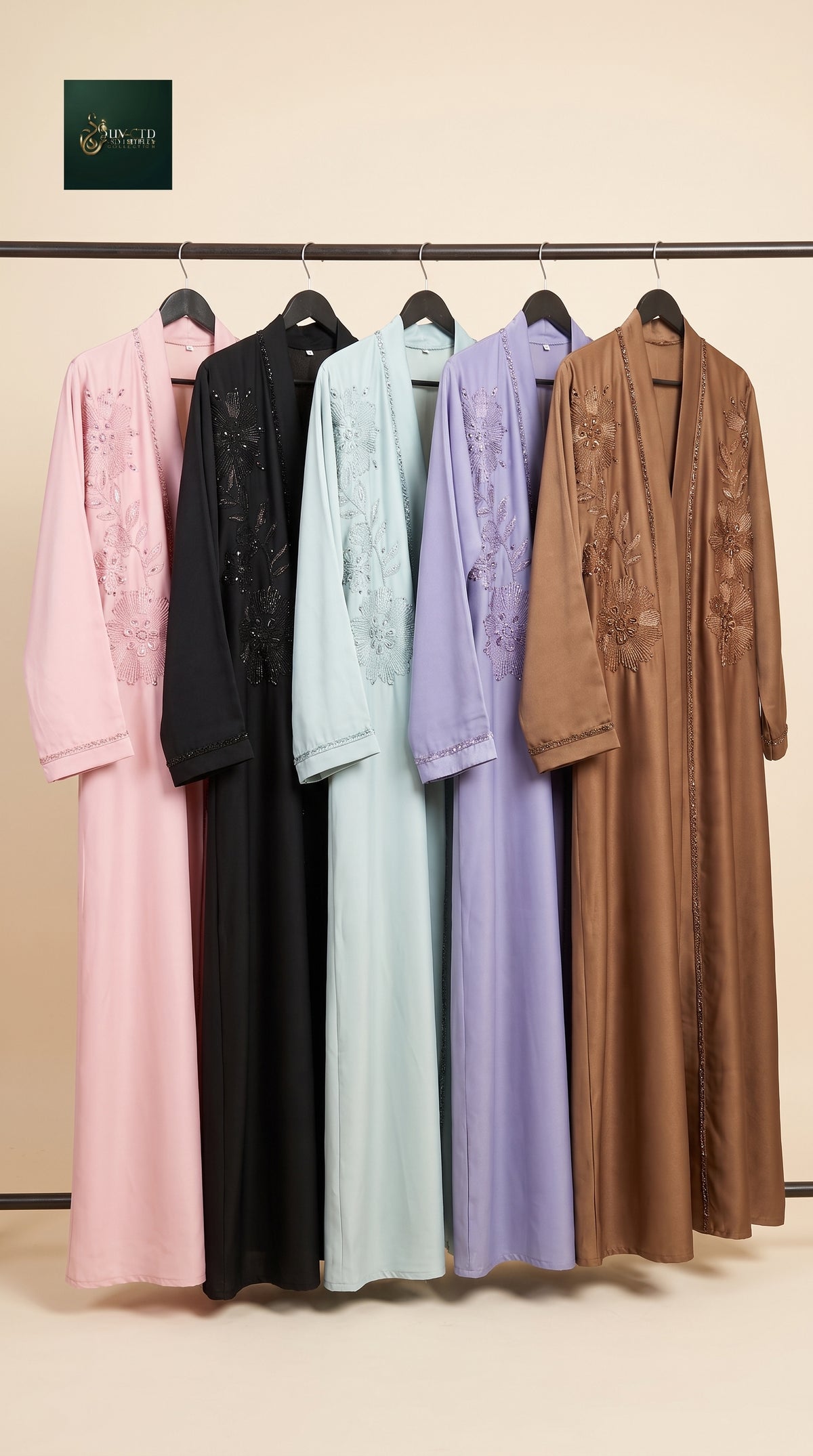 Front-Open Bloom Stone-Studded Embroidery Abaya | Premium Romantic Nida Embroidered Stonework Abaya