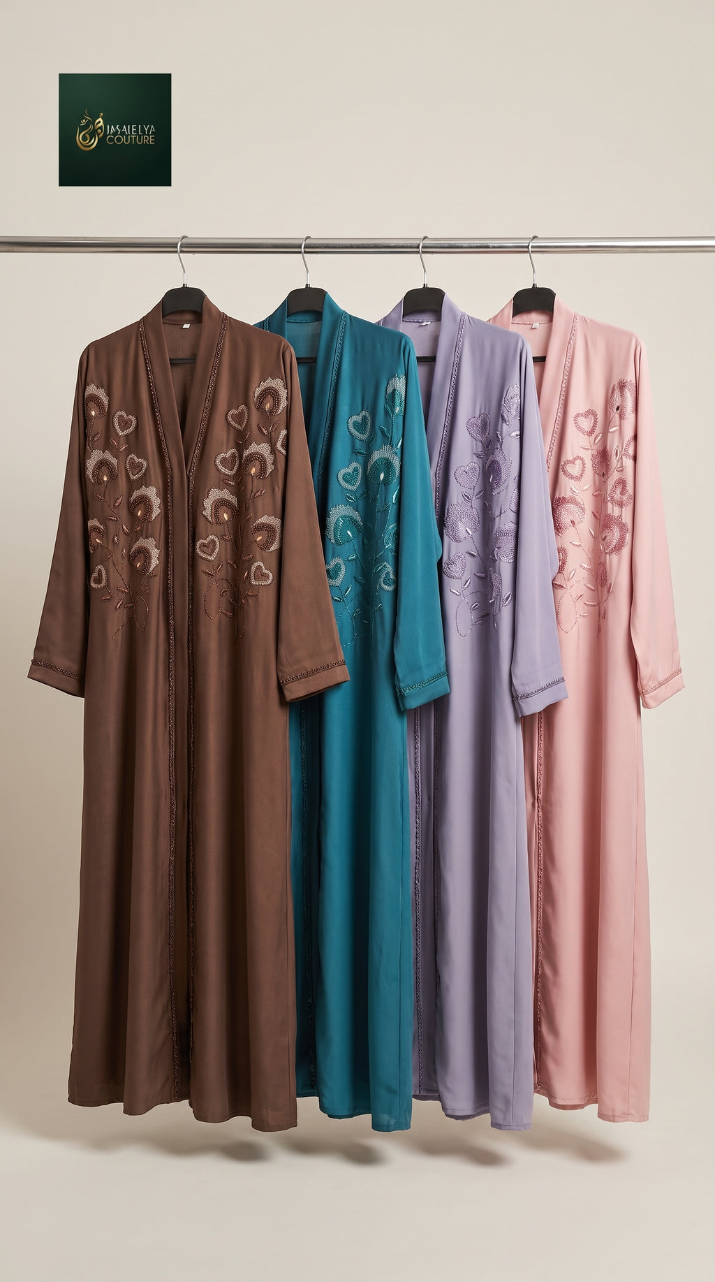 Front-Open Heart Floral Stonework Embroidery Abaya | Premium Romantic Nida Embroidered Stonework Abaya