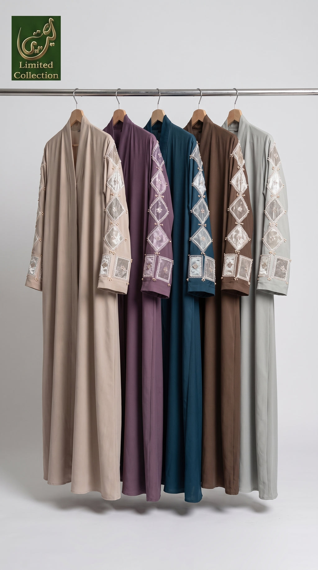 Front-Open Tissue Diamond Pattern Handmade Embellishment Abaya | Premium Romantic Nida Cutdana Abaya