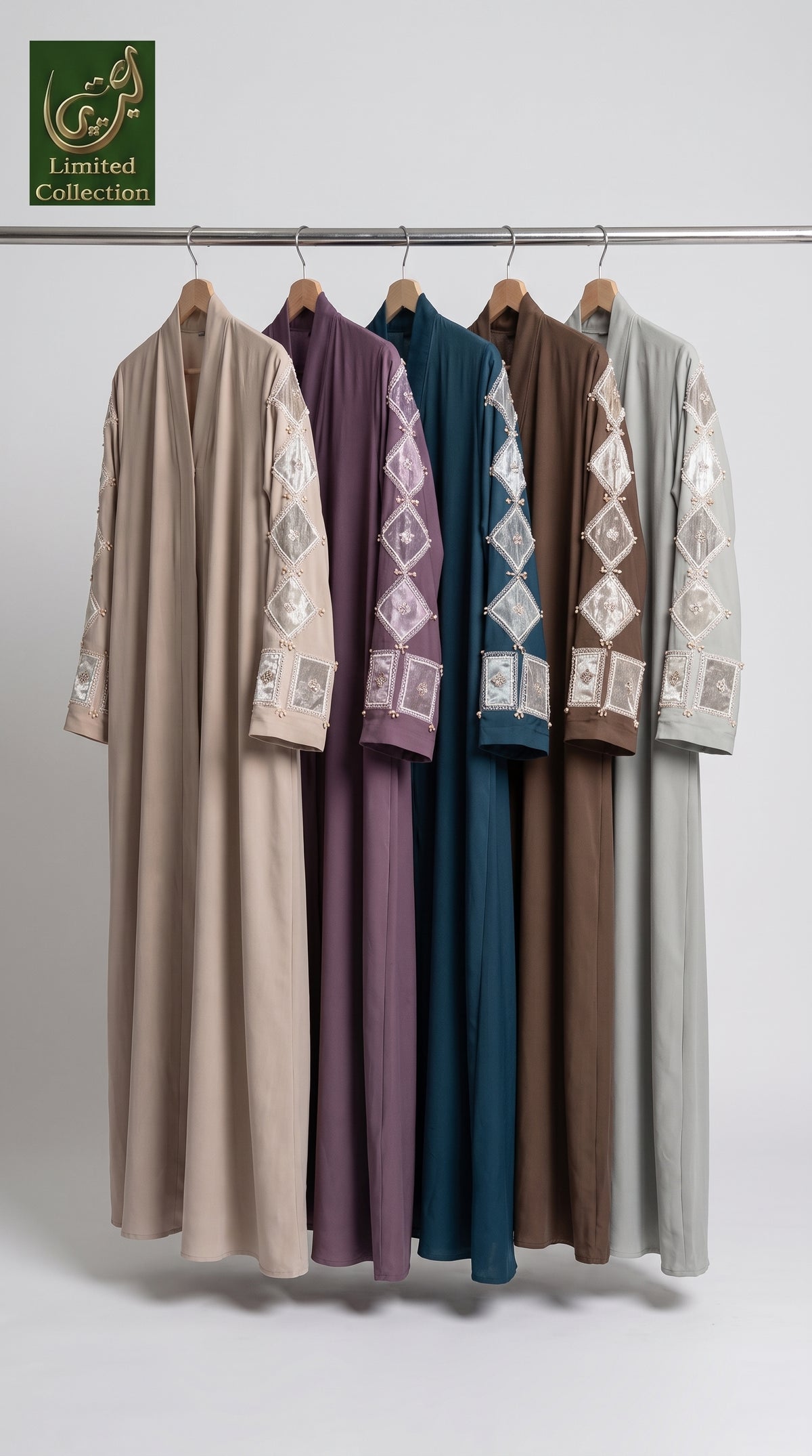 Front-Open Tissue Diamond Pattern Handmade Embellishment Abaya | Premium Romantic Nida Cutdana Abaya