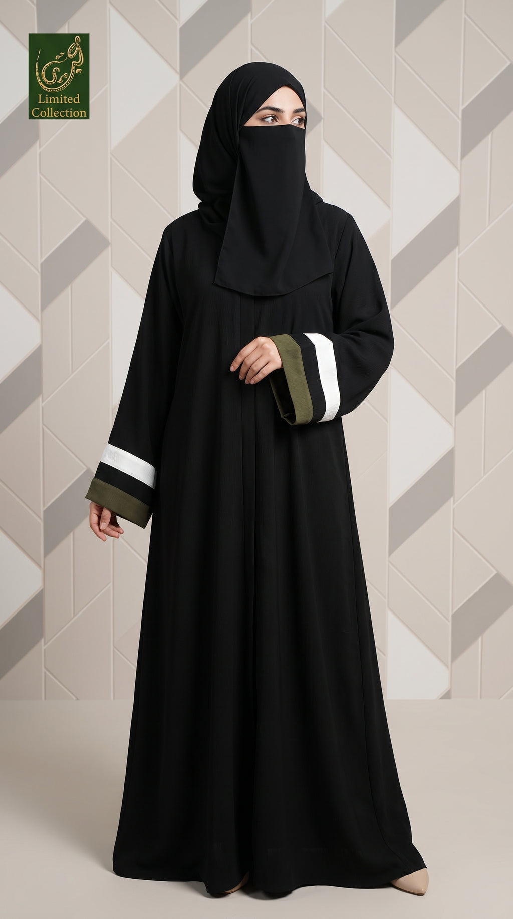 Front-Open Abaya with Contrast Cuff Detail | Premium Korean Nida Abaya