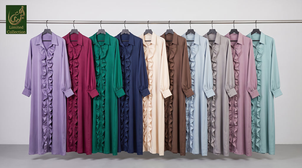 Frill-Front-Open Collar Style Abaya with Balloon Sleeves