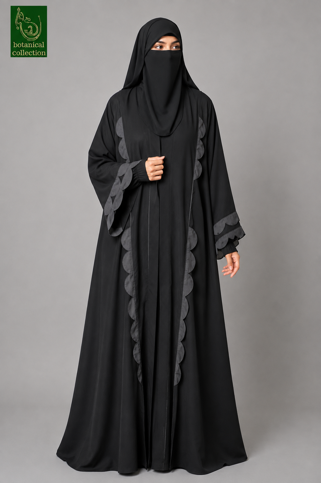 Front-Open Butterfly Scalloped Cutwork Abaya | Premium Nida Abaya