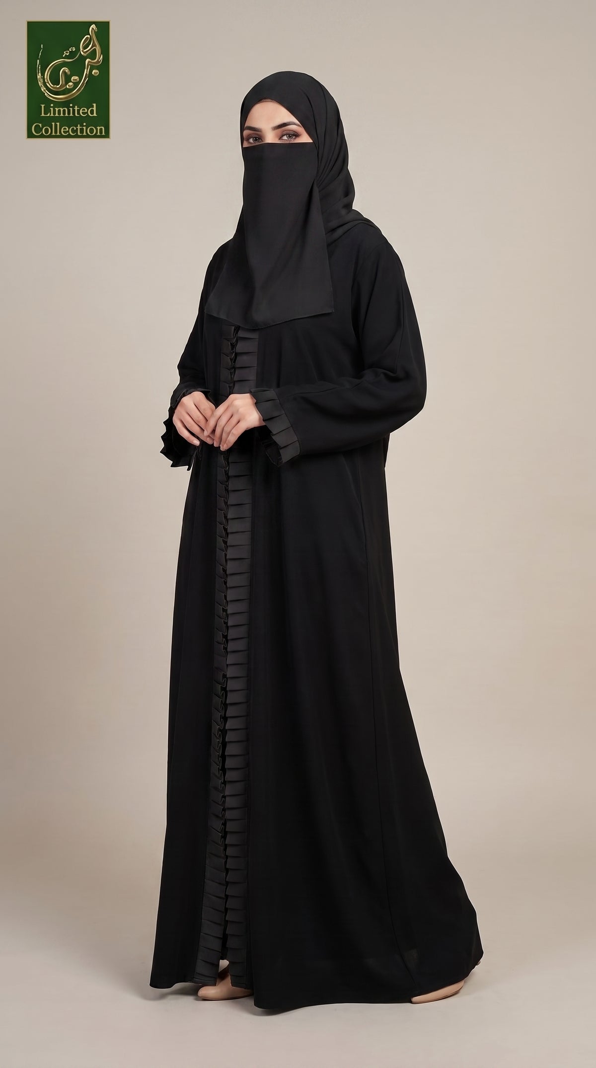 Front-Open Contrast Frill Abaya | Premium Nida Abaya
