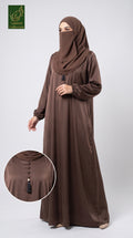 Front Open Pleated Kimono Abaya with Attached Inner & Crystal Buttons