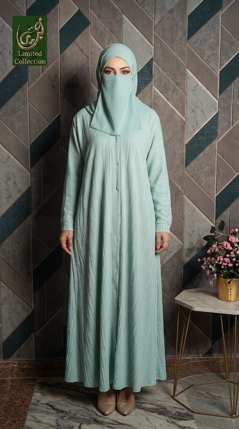 Front-Open Textured Plain Abaya | Premium Lychee Crinkle Abaya