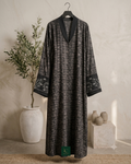 Front Open Abaya with Coat-Style Collar & Embroidered Sleeves