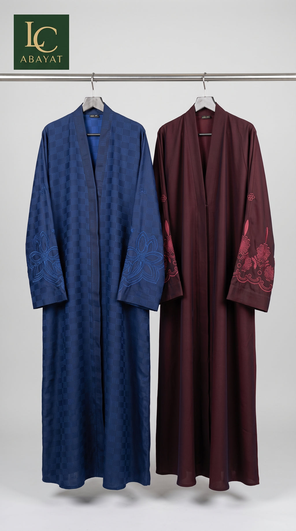 Front-Open Geometric Printed Abaya with Embroidered Sleeves | Premium Jacquard