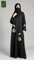 Front-Open Handcrafted Wildflower Tissue Cutdana Abaya | Premium Romantic Nida Floral Cutdana Handwork Abaya