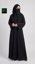 Front-Open Black Vine Handcrafted Cutdana Abaya with Tassels | Premium Romantic Nida Handwork Cutdana Black Abaya
