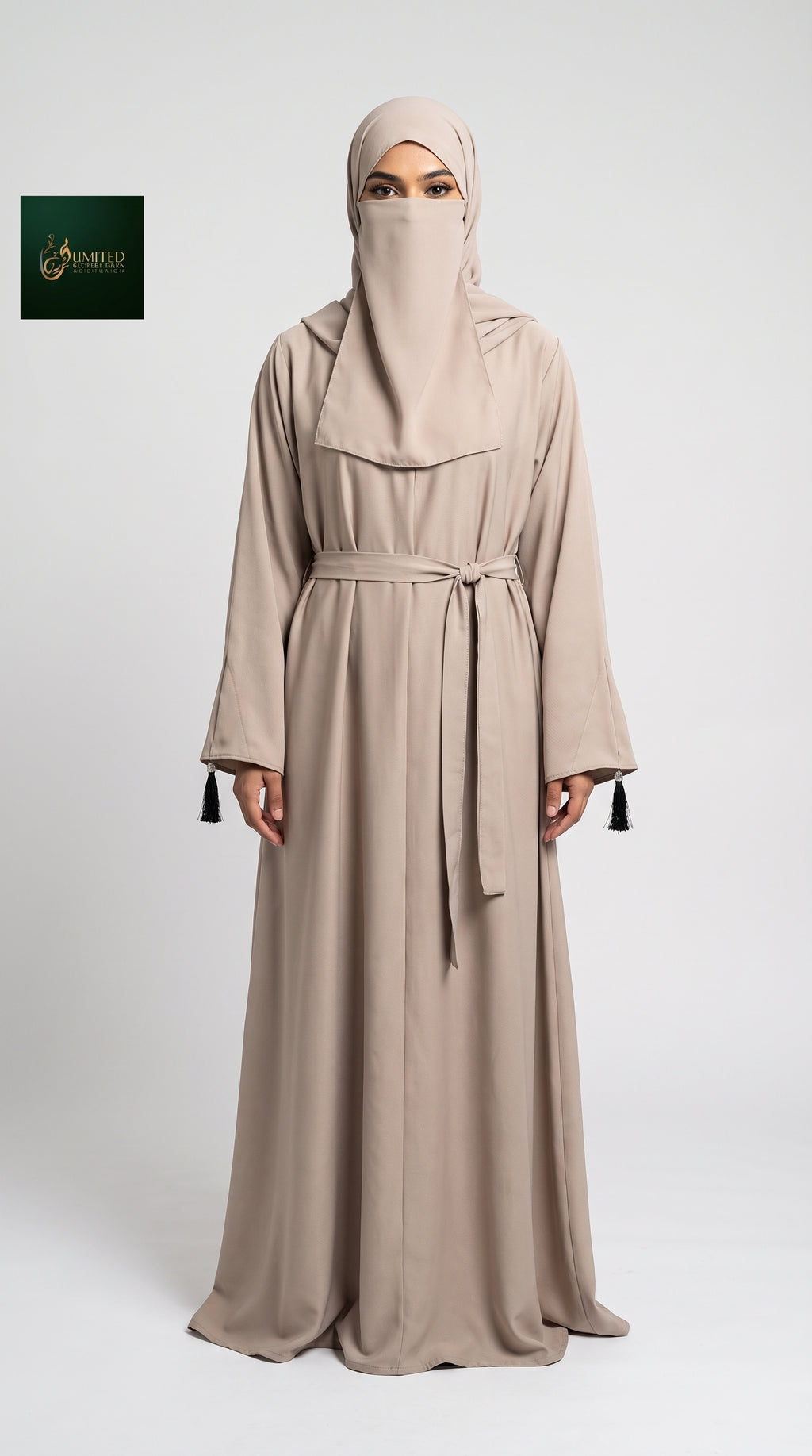 Front-Closed Plain Maxi Abaya with Belt | Premium Nida Plain Belted Maxi Abaya with Tasseled Cuff
