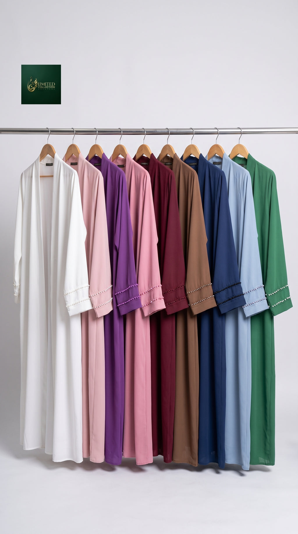 Front-Open Abaya with Cutdana Handwork Cuffs | Premium Korean Nida Handcrafted Cutdana Abaya