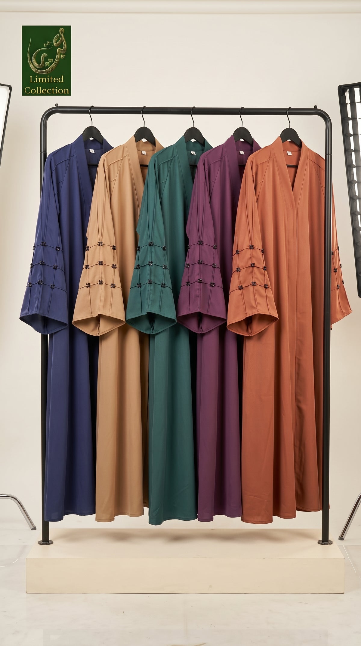 Front-Open Long Flare Abaya with Cutdana Handwork | Premium Nida Handcrafted Beaded Abaya