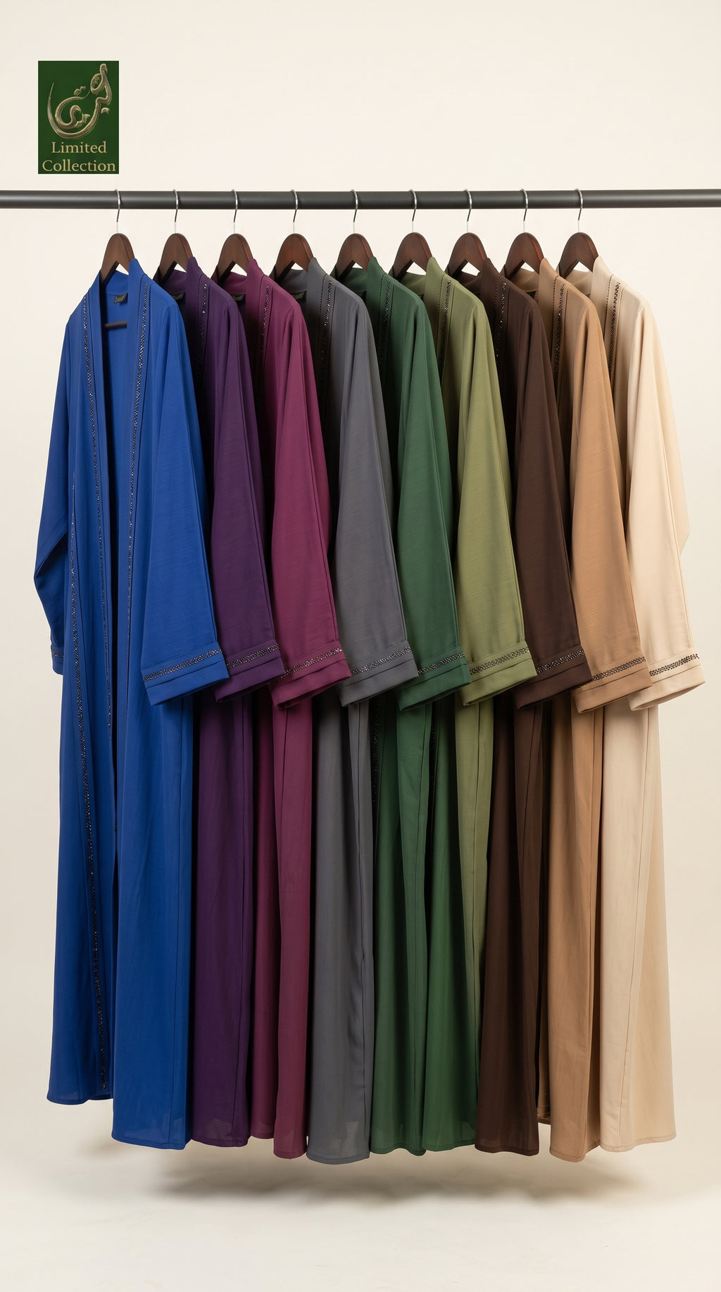 Front-Open Abaya with Stonework Panel | Premium Romantic Nida Colored Stonework Abaya