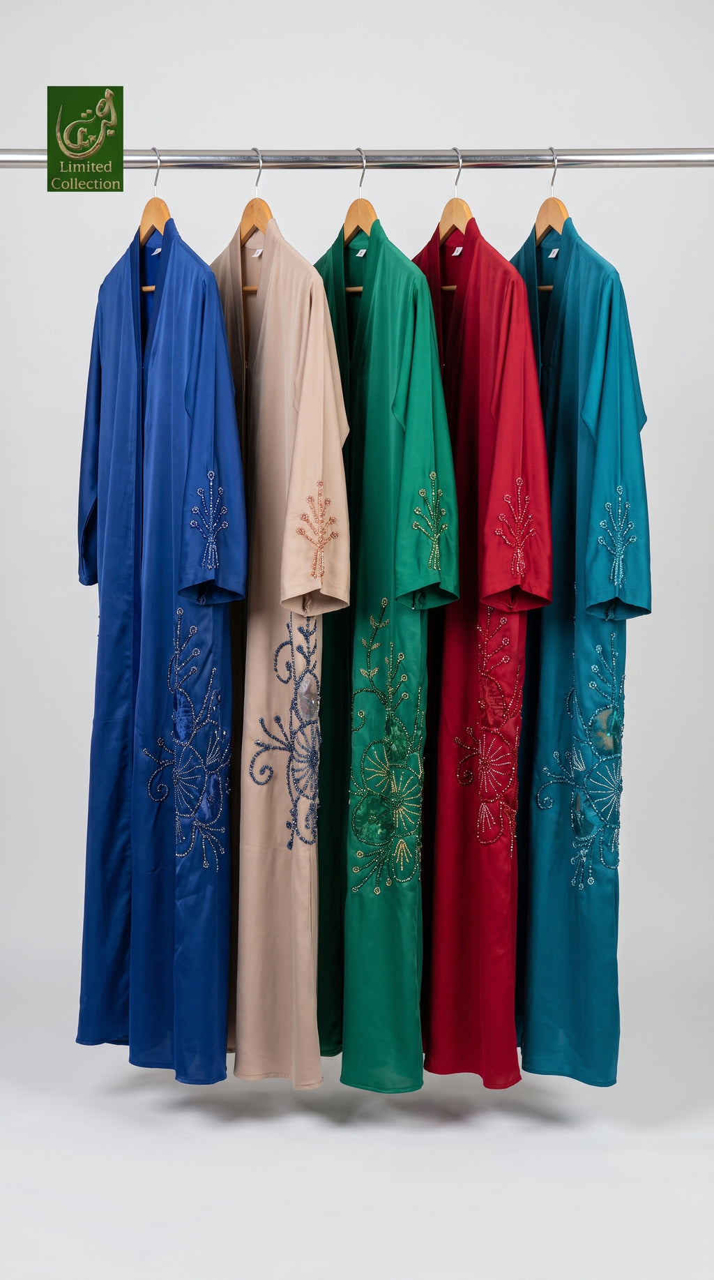 Front-Open Handcrafted Starburst Cutdana Abaya | Premium Romantic Nida Handwork Embellished Abaya