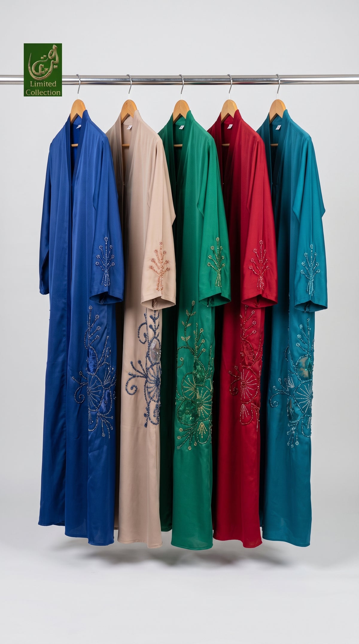 Front-Open Handcrafted Starburst Cutdana Abaya | Premium Romantic Nida Handwork Embellished Abaya