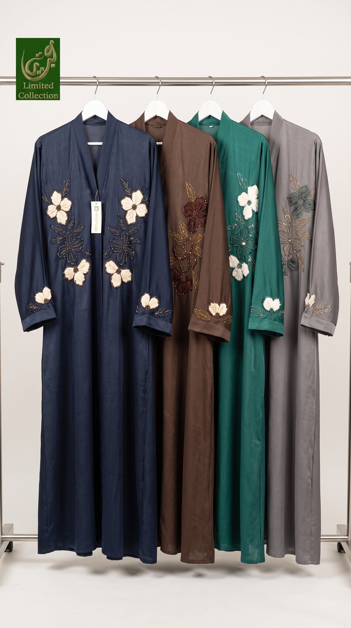 Front-Open Abaya with Bloom Tissue Handcrafted Cutdana | Premium Romantic Nida Handwork Cutdana Colored Abaya