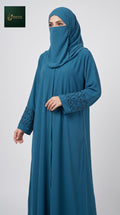 Front-Open Abaya with Diamond Lattice Cutdana Handwork Cuffs | Premium Cey Handcrafted Cutdana Colored Abaya