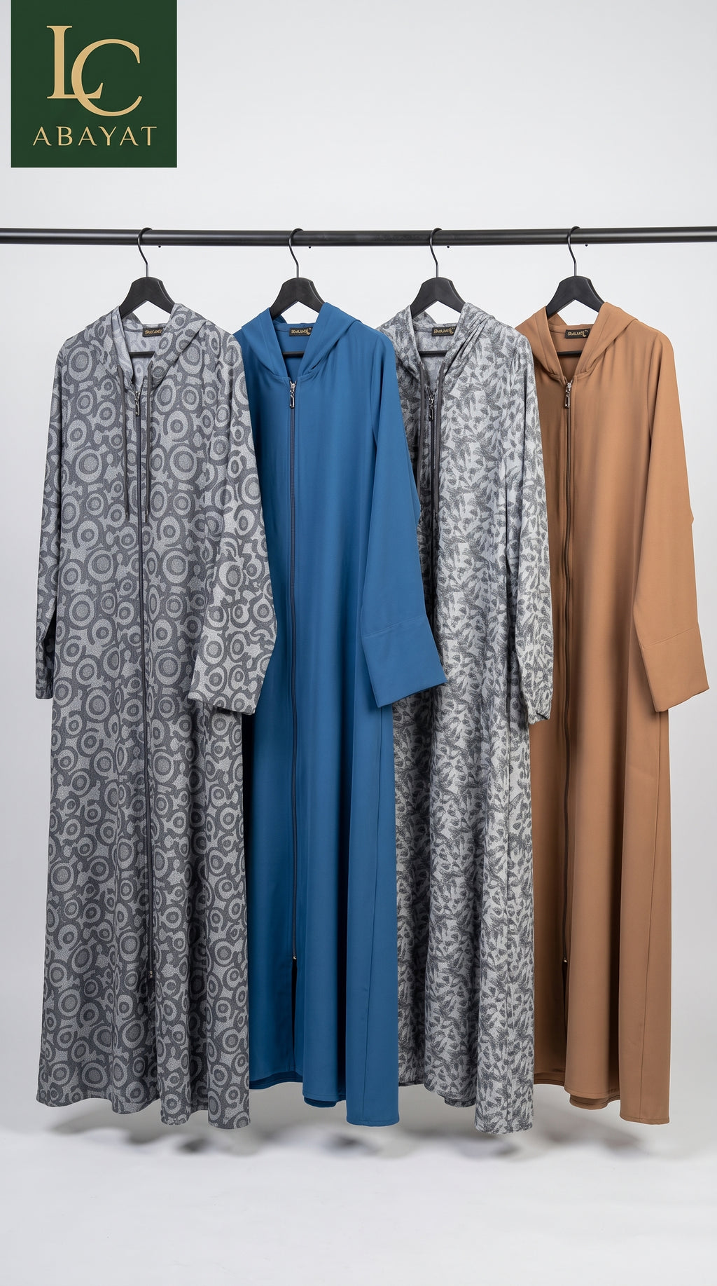 Front-Open Self Printed Hooded Abaya with Pockets | Premium Jacquard Hoodie Abaya