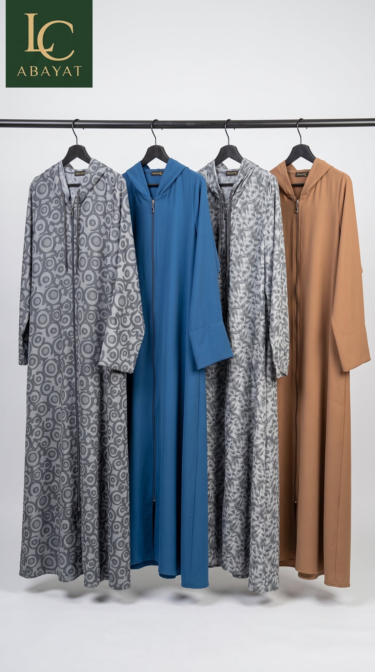 Front-Open Self Printed Hooded Abaya with Pockets | Premium Jacquard Hoodie Abaya